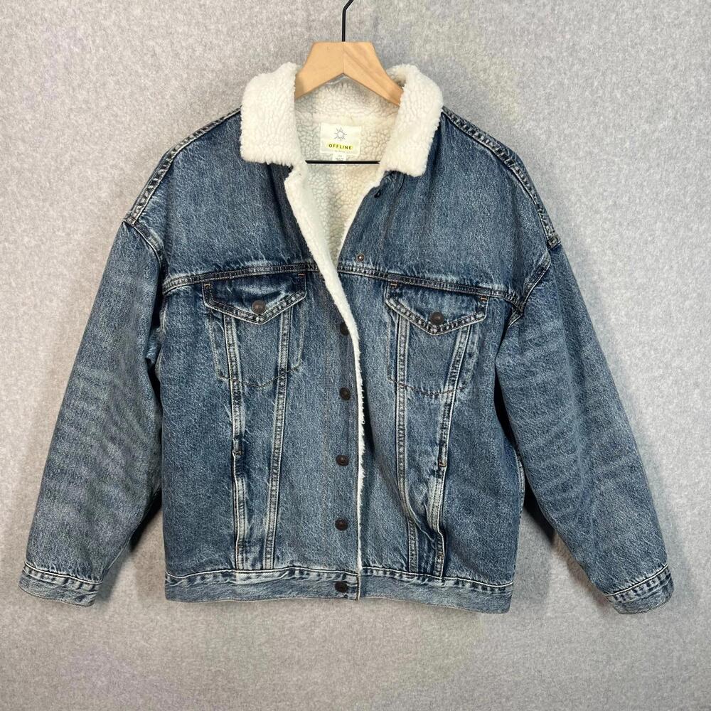 American Eagle Offline by Aerie Fleece Lined Denim Jean Jacket Women's M EUC